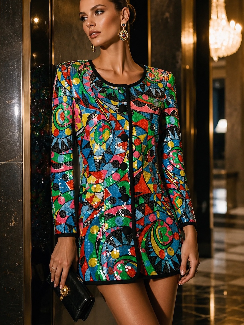 🔥 Vintage Silk Sequin Multicolor Dress 🔥 / Jacket Size 8